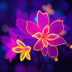 Fototapeta premium Vibrant blossoms illuminate the night with enchanting hues in a mystical garden setting