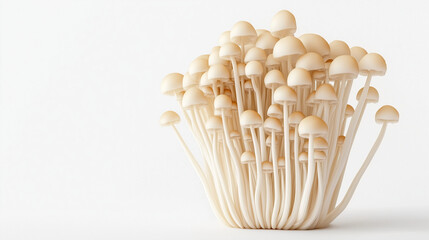 Realistic Cluster of Fresh Enoki Mushrooms on a Clean Background