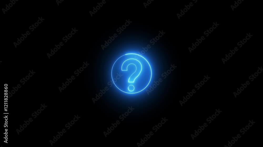 Poster neon question mark alpha animation. question mark icon, problem sign icon. neon line question mark a