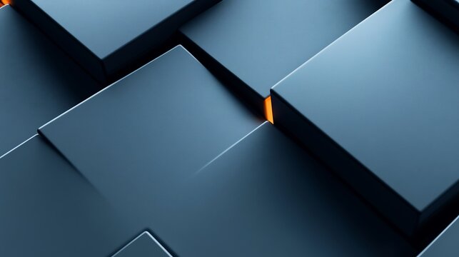Abstract Dark Blue Cubes Glowing Orange Light. AI Generated
