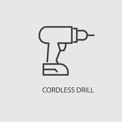 Cordless drill, linear style icon. Cordless drill for convenient construction and repair tasks. Editable stroke width