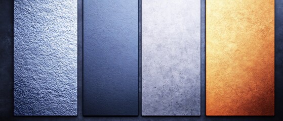 Fototapeta premium Cool toned textured panels subtly arranged showcasing a rich metallic palette. AI Generated