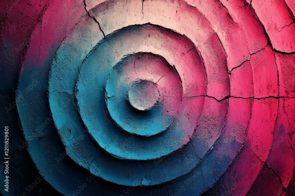 Poster Colorful abstract circular pattern with texture and cracks in the surface located in a creative artistic space