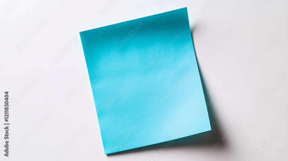 Poster a pastel blue sticky note centered on a white background with soft shadows creating a clean and mode