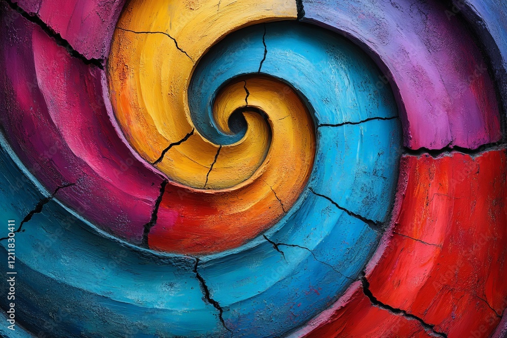 Poster vibrant abstract swirl of colors with cracks highlights artistic expression in a creative space