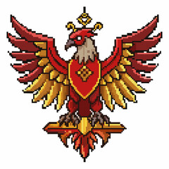 Fototapeta premium Vibrant Pixel Art Phoenix with Outstretched Wings and Fiery Feathers