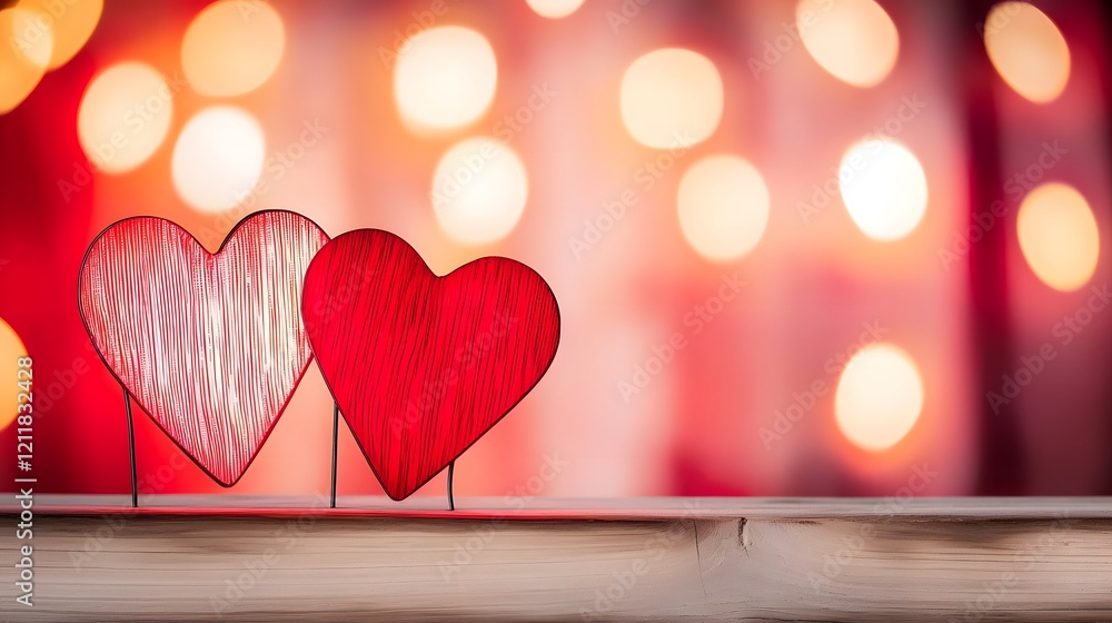 Aufkleber Vibrant heart shaped LED lights glowing in multiple cheerful colors creating a festive and romantic atmosphere on a dark gradient background  The warm inviting glow emanates a sense of love affection
