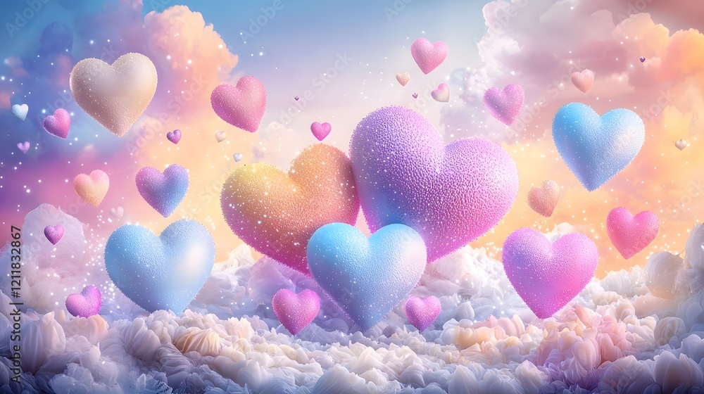 Poster enchanting glowing hearts vibrant led lights set against a high contrast background creating a roman