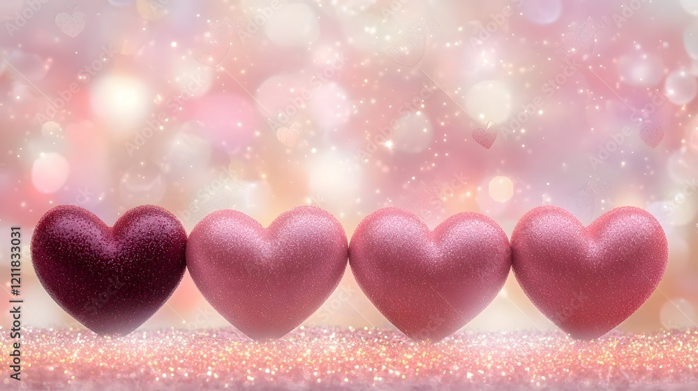 Poster enchanting radiant hearts forming a romantic valentine s day scene with glowing led lights on a text