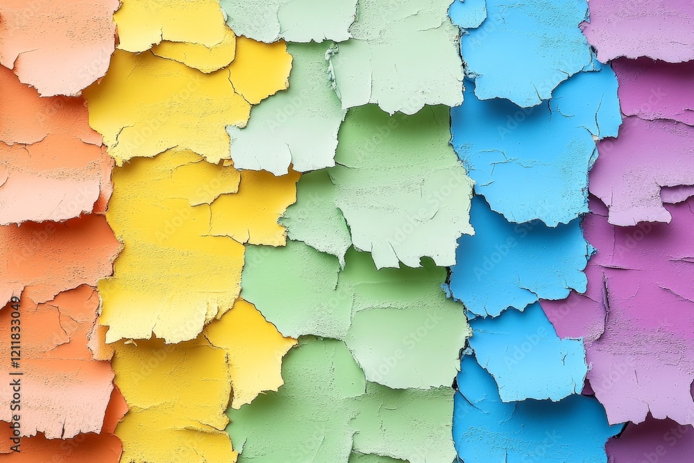Poster colorful layers of peeling paint create an artistic blend of textures and hues in an urban setting