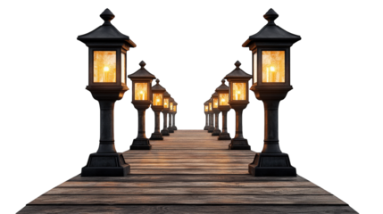 pathway lined with glowing lanterns creates warm and inviting atmosphere, perfect for evening strolls or romantic settings