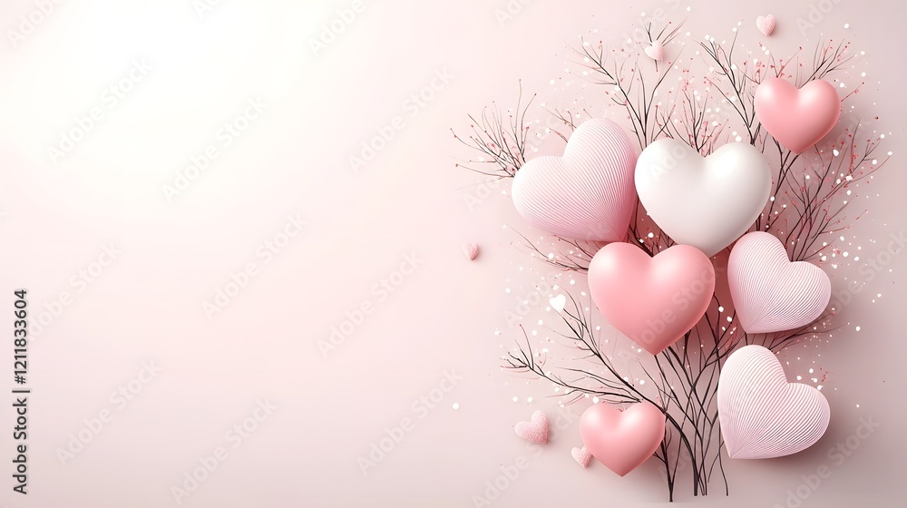 Poster whimsical and romantic tree of hearts featuring bright heart shaped leaves in shades of pink and red