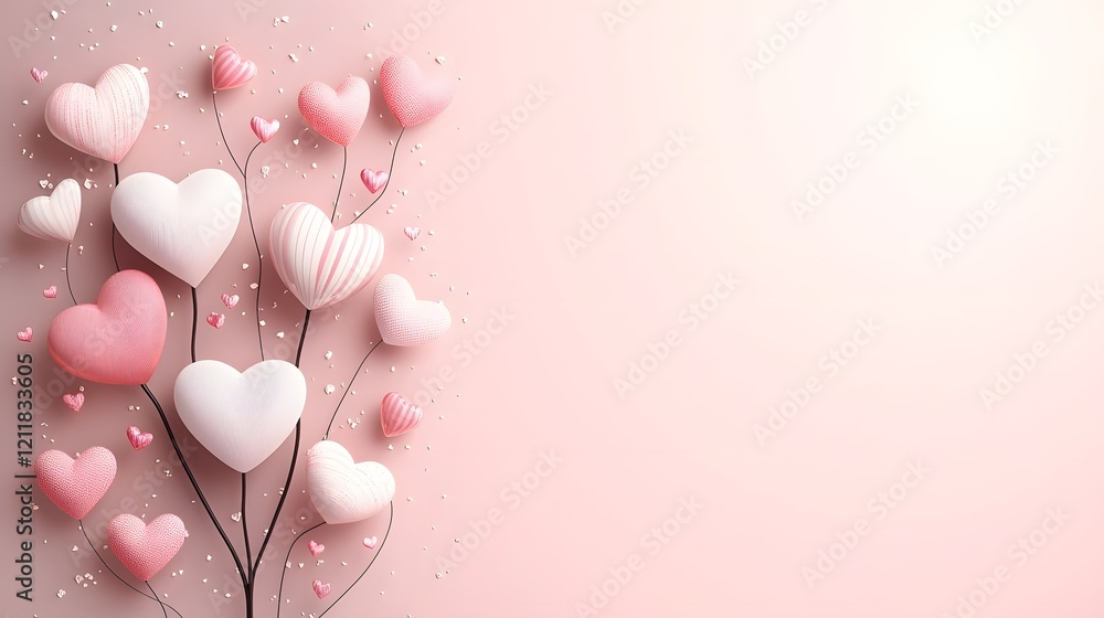 Poster Enchanting heart shaped tree with vibrant colorful leaves set against a warm gradient background providing ample space for text or design elements