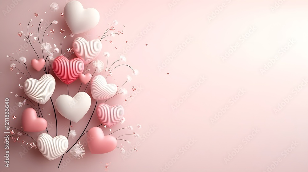 Poster enchanting tree of hearts with vibrant multicolored heart shaped leaves blooming on a warm gradient 