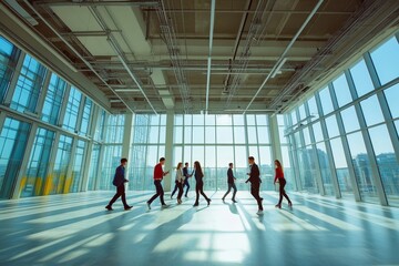 group of young business people are actively moving around the large office, Generative AI