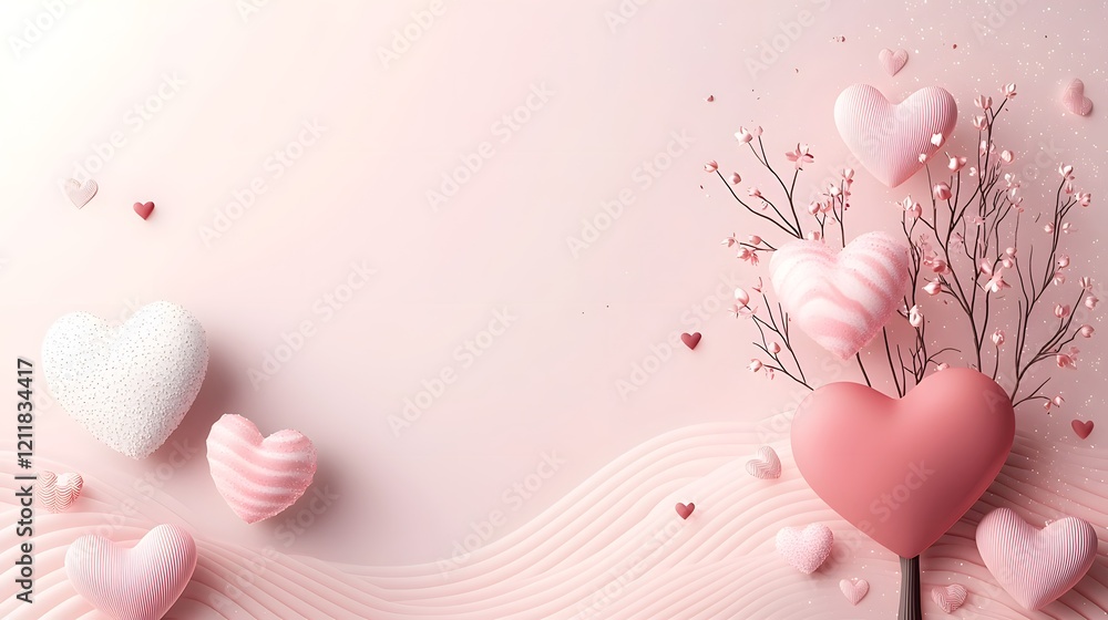 Leinwandbilder whimsical heart shaped tree with a variety of pink and red leaves placed on a dreamy gradient backdr