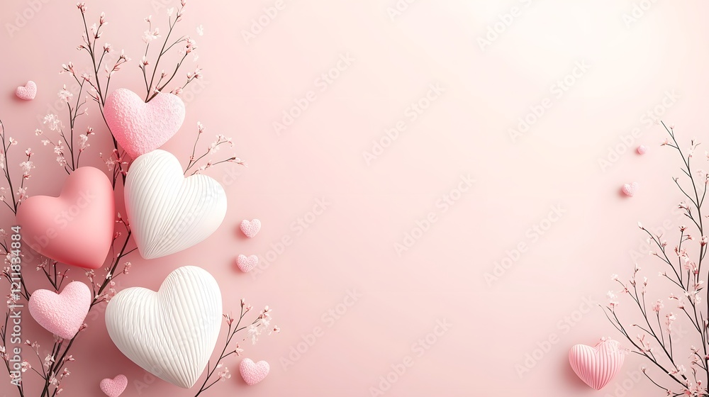 Aufkleber romantic tree with heart shaped leaves in vibrant shades of pink red and white against a soft gradie