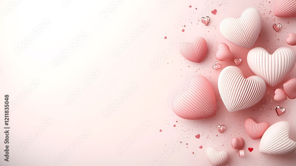 Poster Soft gradient background with a vibrant array of red and pink hearts and a luminous bokeh effect creating a romantic and elegant Valentine s Day scene