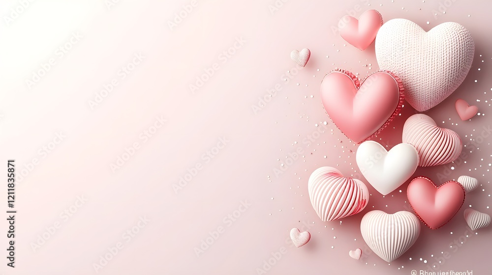 Poster romantic valentine s day background with glowing red and pink hearts set against a soft gradient for