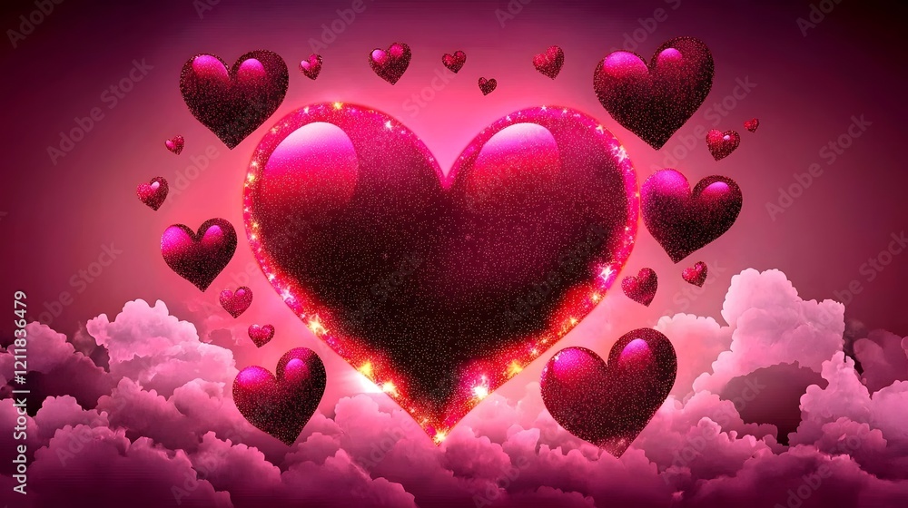 Aufkleber dreamy heart shaped rainbow glow surrounded by soft clouds set against a light and pastel sky backgr