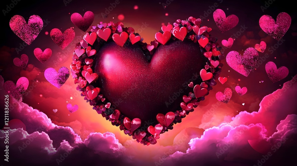 Aufkleber radiant colorful heart floating amidst drifting clouds in a vibrant softly glowing sky evoking warmt