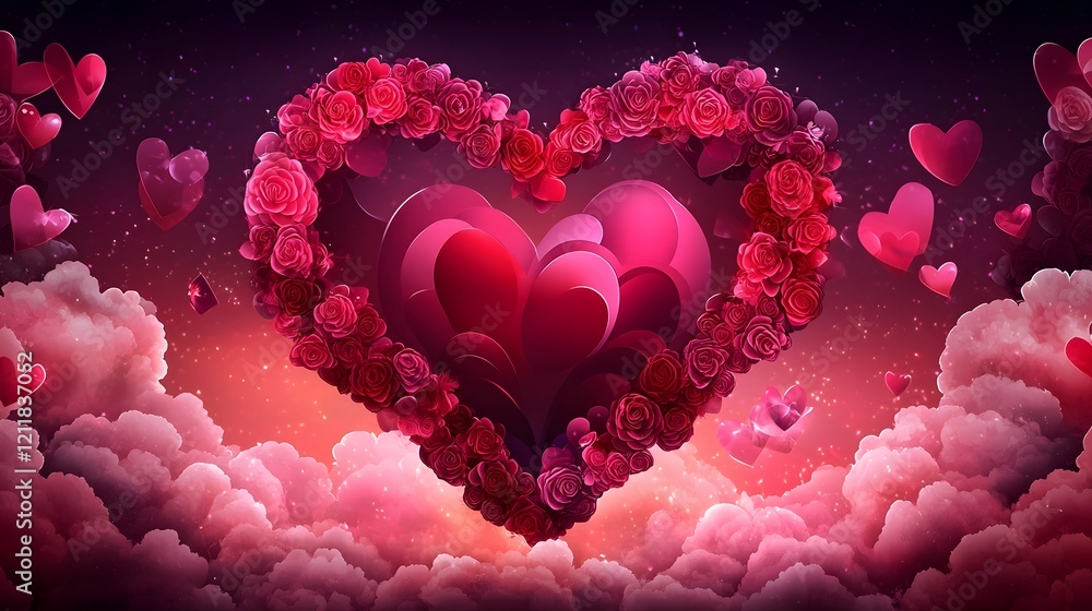 Aufkleber ethereal heart design delicately floating within soft wispy clouds illuminated by warm vibrant paste