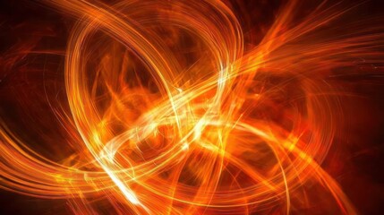 Obraz premium Visualize abstract fiery trails in red and orange light painting, against a dark background, overhead.