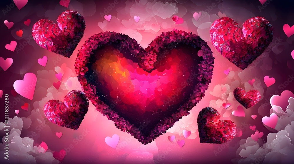 Aufkleber radiant heart symbol glowing with passion surrounded by soft dreamy clouds in a romantic gradient sk