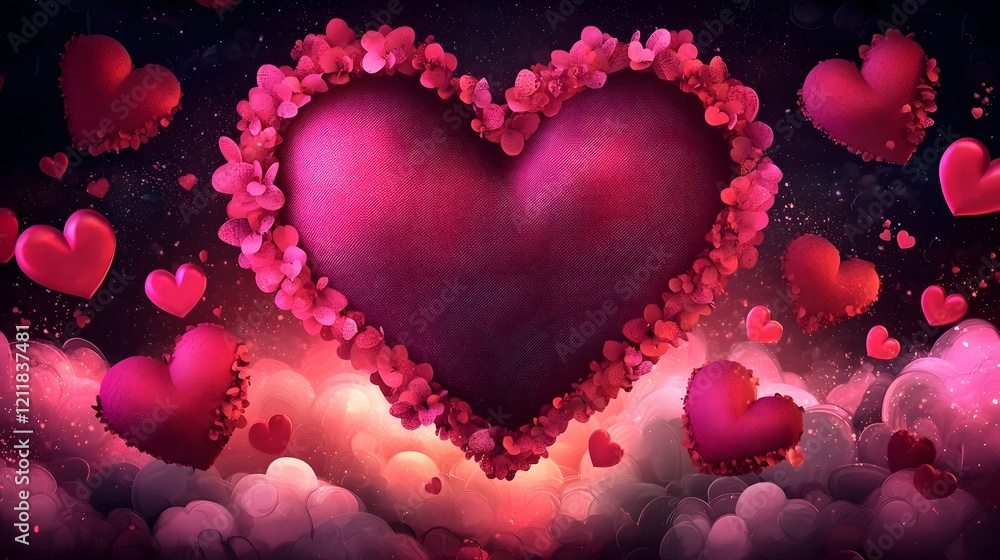 Aufkleber Dreamy and ethereal floating heart in a serene cloud filled sky with warm colorful tones creating a romantic Valentine s Day themed setting