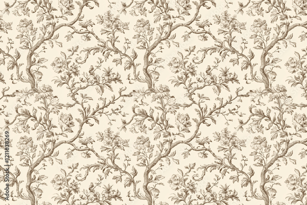 Poster floral toile tapestry pattern. vintage botanical wallpaper pattern. background image. created with g