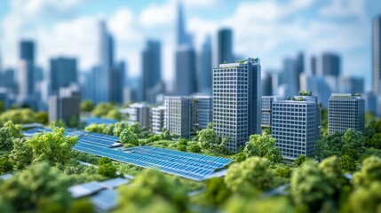 Fototapeta premium Green Rooftops with Solar Panels in a Urban Sustainable Cityscape