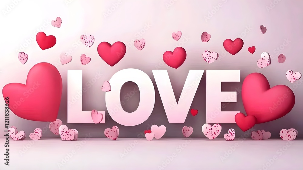 Poster vibrant 3d love letters with floating hearts glowing softly against smooth pink backdrop for modern 