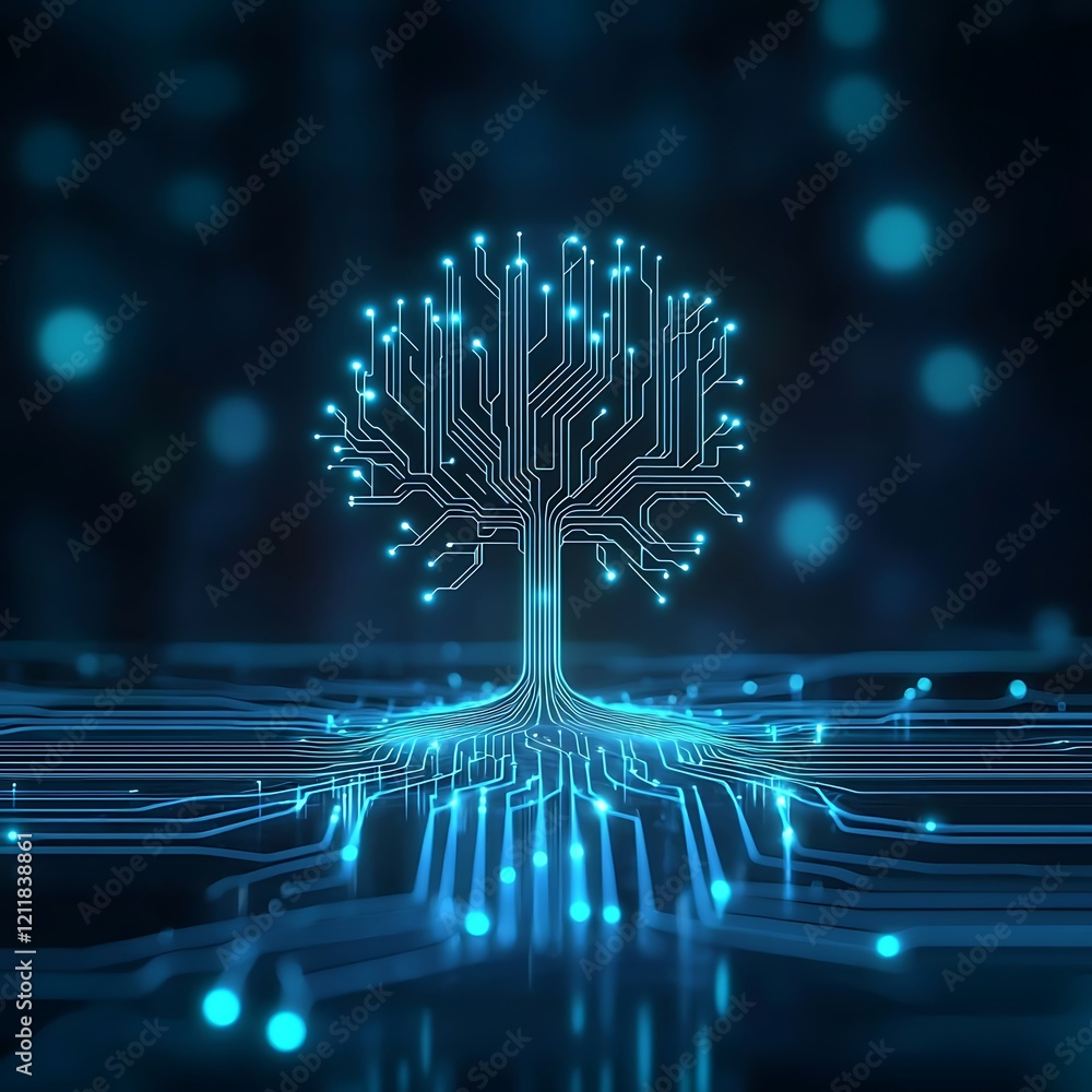 Poster digital tree with circuit board design concept