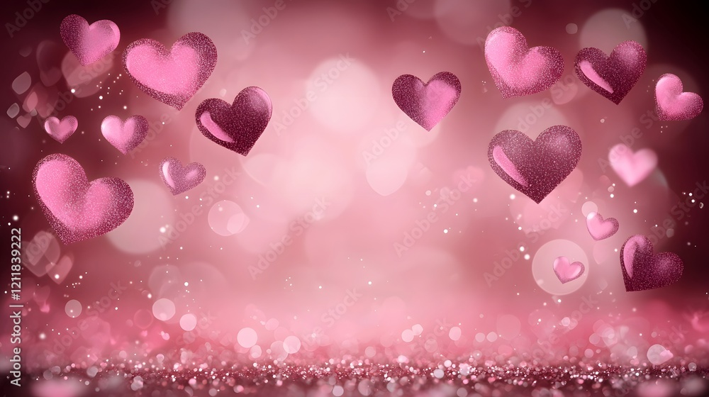 Aufkleber elegant and romantic background with floating glossy hearts on a soft pink gradient ideal for valent
