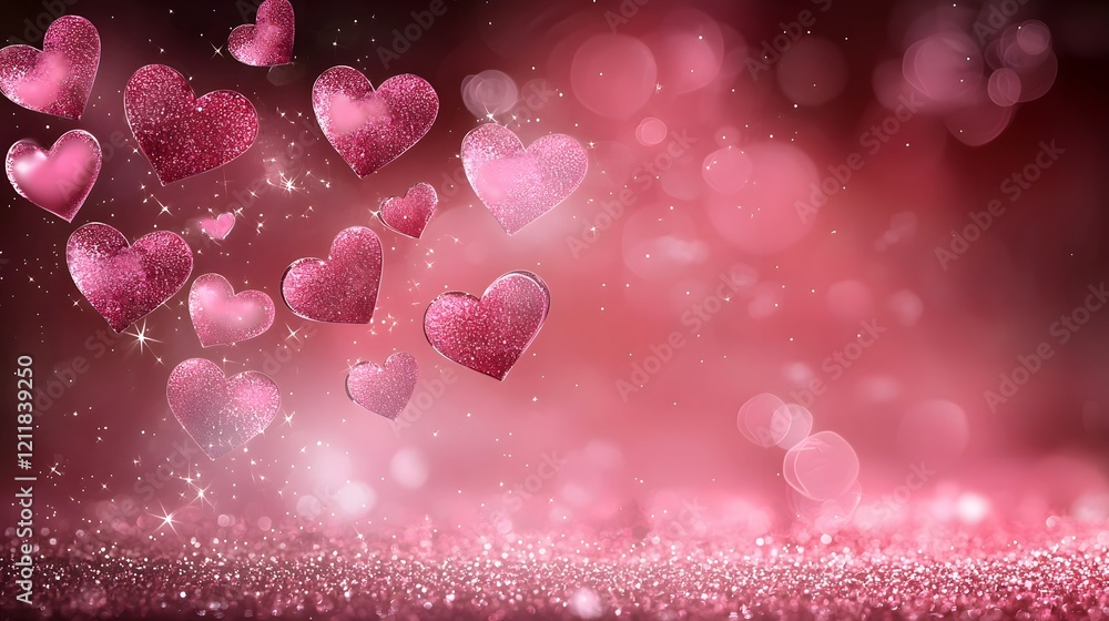 Poster ethereal floating hearts romantic valentine s day background with soft pink gradient and glitter dig