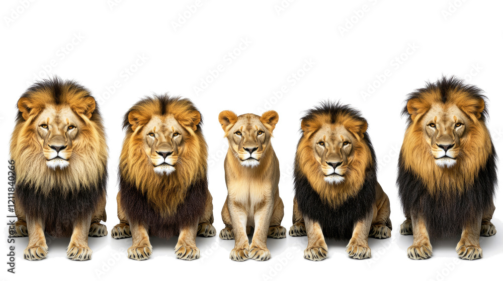 Poster set of lion clip arts on a transparent background generative ai