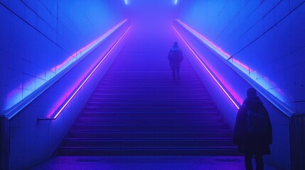 Fototapeta premium Neon Steps: A Futuristic Ascent