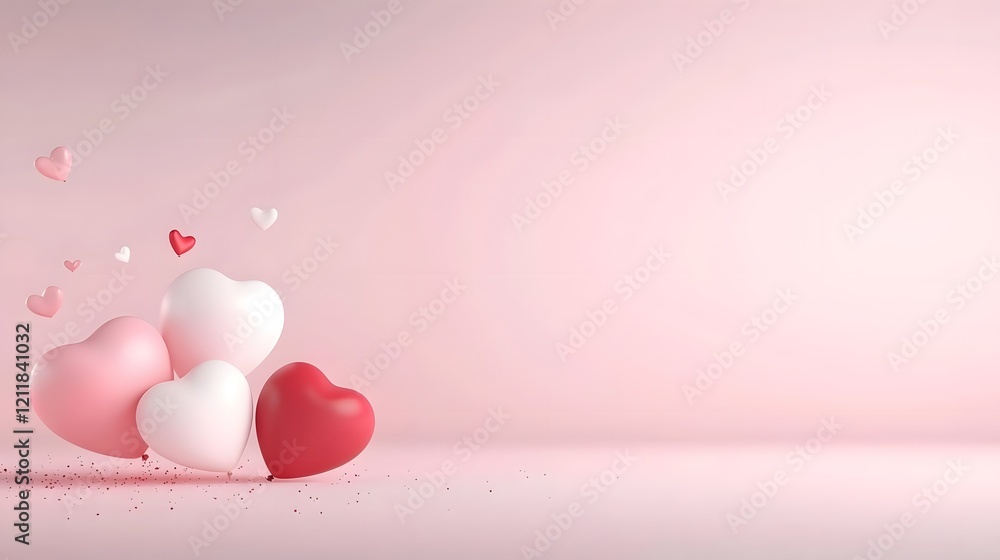 Aufkleber vibrant and bold 3d rendered pink red and white heart balloons floating against a bright pink backdr