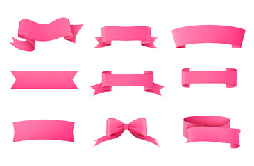 Pink ribbon banners and bows collection