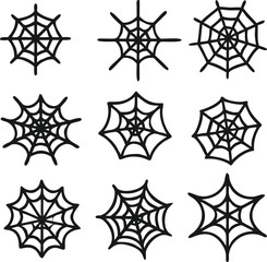 Nine Simple Black Line Spider Web Icons