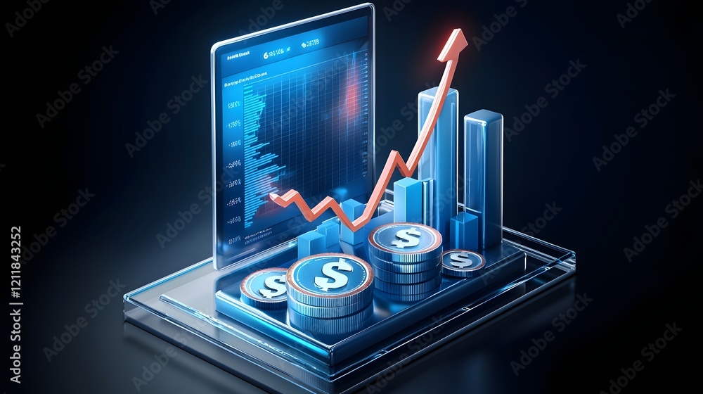 Aufkleber futuristic 3d finance growth chart with upward arrows and digital display representing investment mo