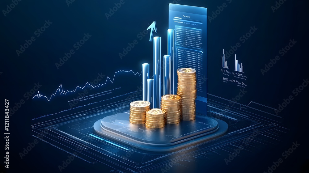 Leinwandbilder futuristic 3d investment graph with up arrows depicting growth exchange rates and financial success 