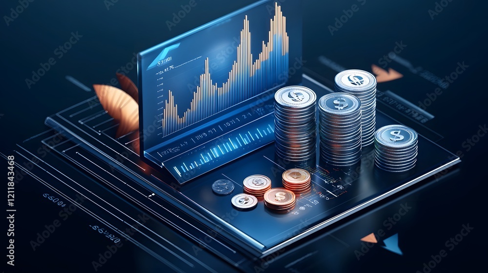 Poster Cutting edge 3D investment graph with arrows indicating financial growth and success  This dynamic diagram is perfect for showcasing effective business strategies wealth creation