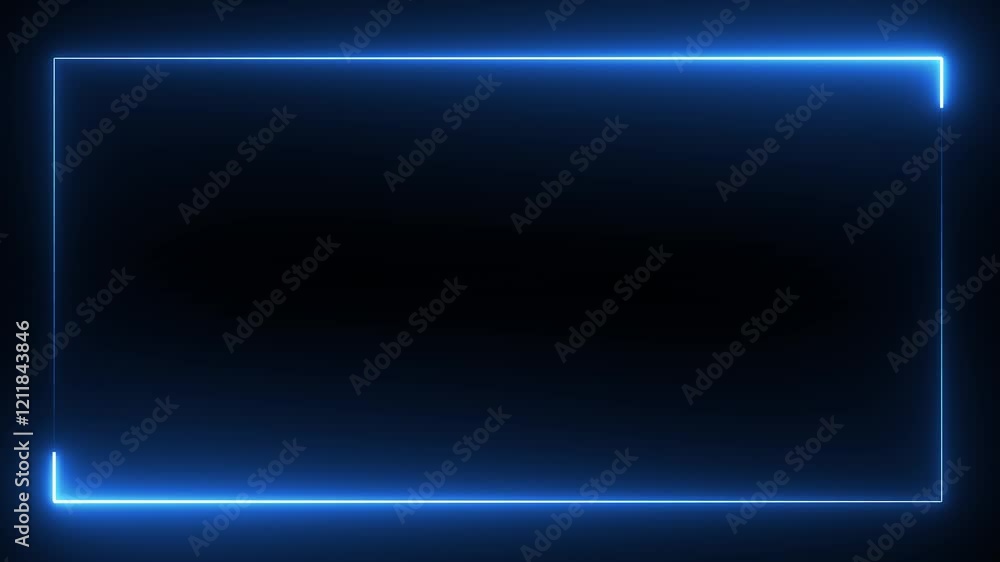 Wall mural glowing neon rectangle frame icon animation on black background. rectangle photo frame with neon col