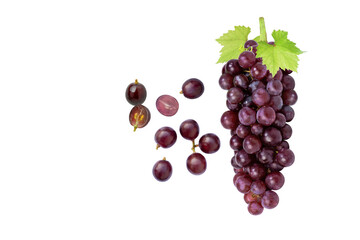 bunch of red grapes isolated, top view.