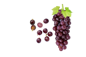 bunch of red grapes isolated, top view.