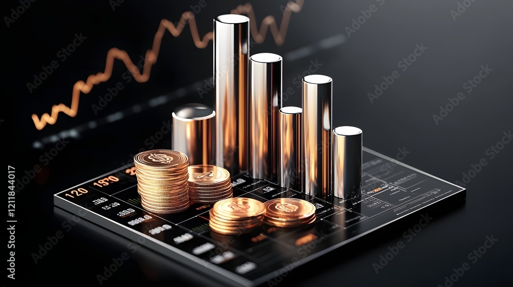 Aufkleber dynamic 3d financial market chart with currency exchange trade and profit analysis demonstrating gro