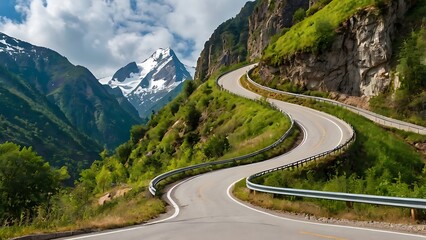 Naklejka premium A beautiful curvy mountain greenery road 