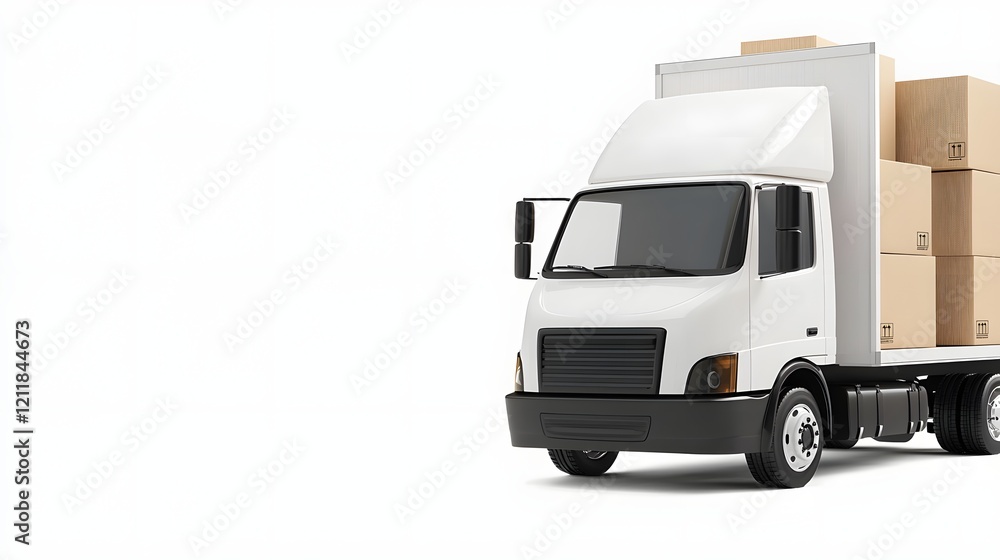 Aufkleber clear visual of a delivery truck loaded with stacked cardboard boxes set against a plain white backg