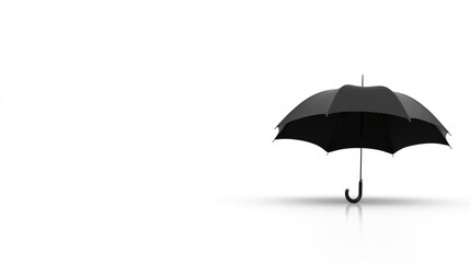 A sleek black umbrella stands upright against a plain white background, symbolizing protection and shelter, Ideal for concepts related to weather, safety, or outdoor events,